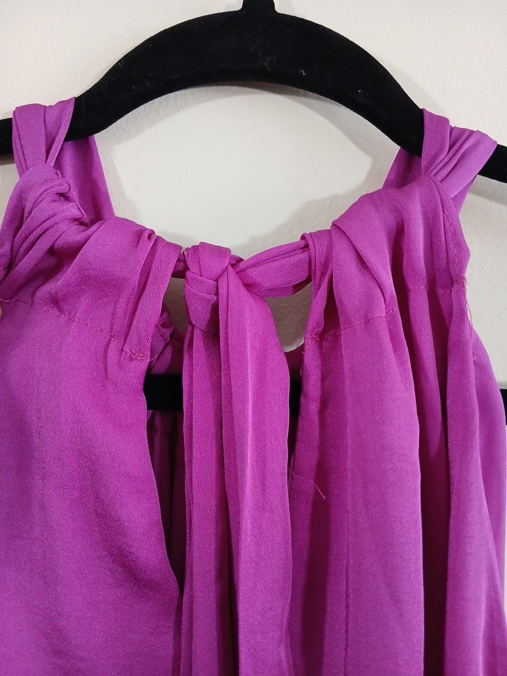 KJL Magenta Satin Halter Blouse Sleeveless Mini Dress Keyhole Back Neck Tie Top - Picture 12 of 12